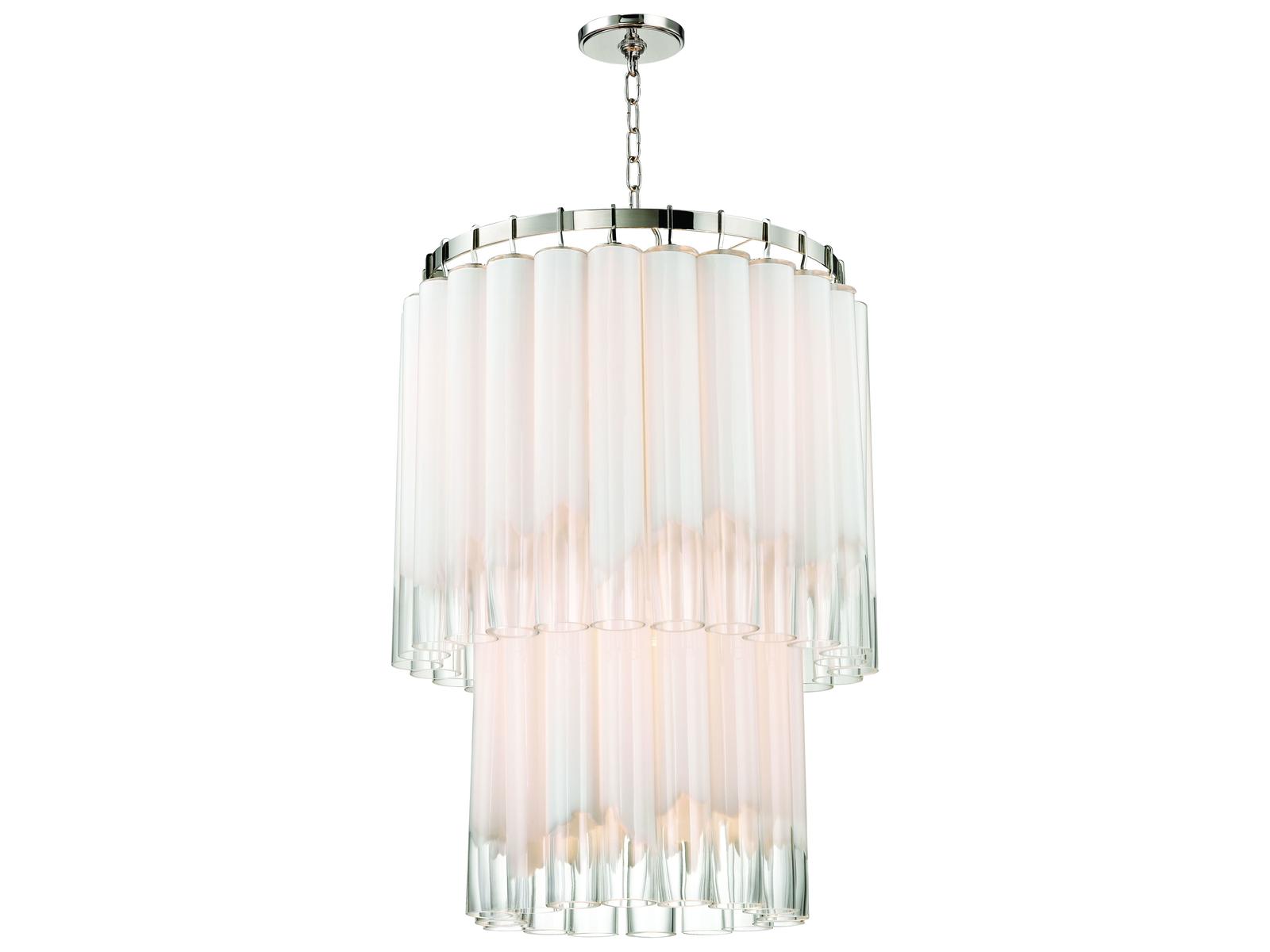 Hudson Valley Tyrell 9-Light Polished Nickel Candelabra Chandelier with Glass Tubes