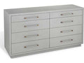 Taylor 8-Drawer Double Dresser in Light Grey Faux Linen and Antique Brass