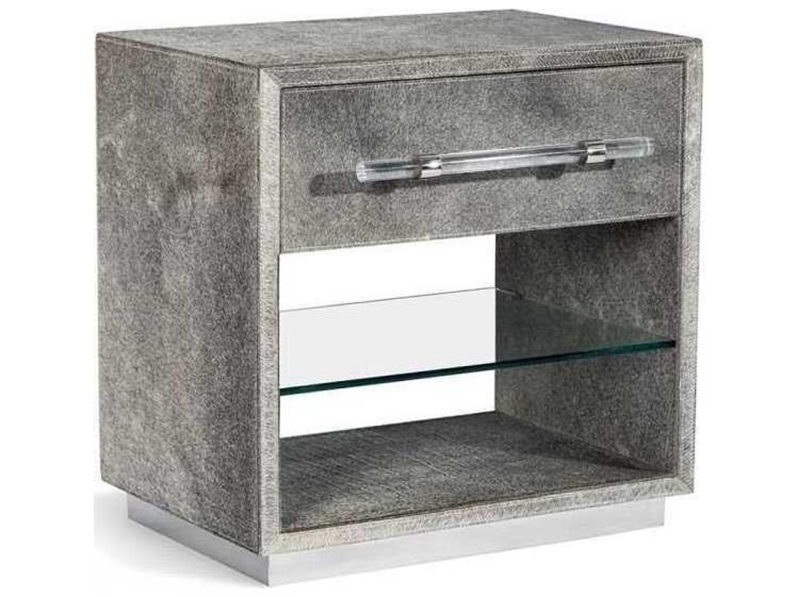 Cassian 1-Drawer Nightstand Natural Hide Polished Nickel Clear Acrylic