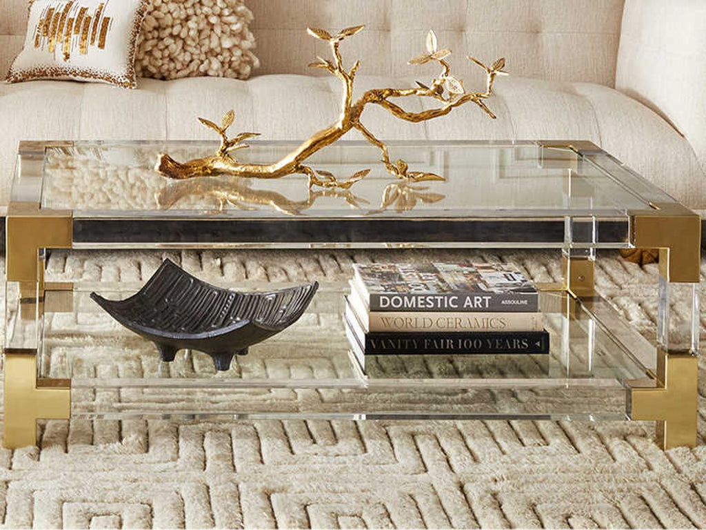 Jacques Grand Rectangle Coffee Table in Clear Acrylic and Brushed Brass