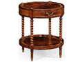 JC Traditional Round End Table in Antique Mahogany Wood with Brass Hardware