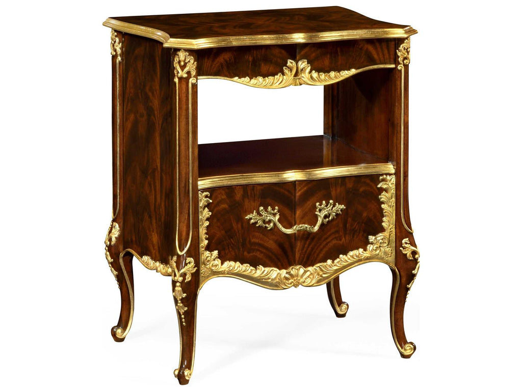 Monte Carlo Traditional Acacia Nightstand in Antique Mahogany Brown with Gilt Accents