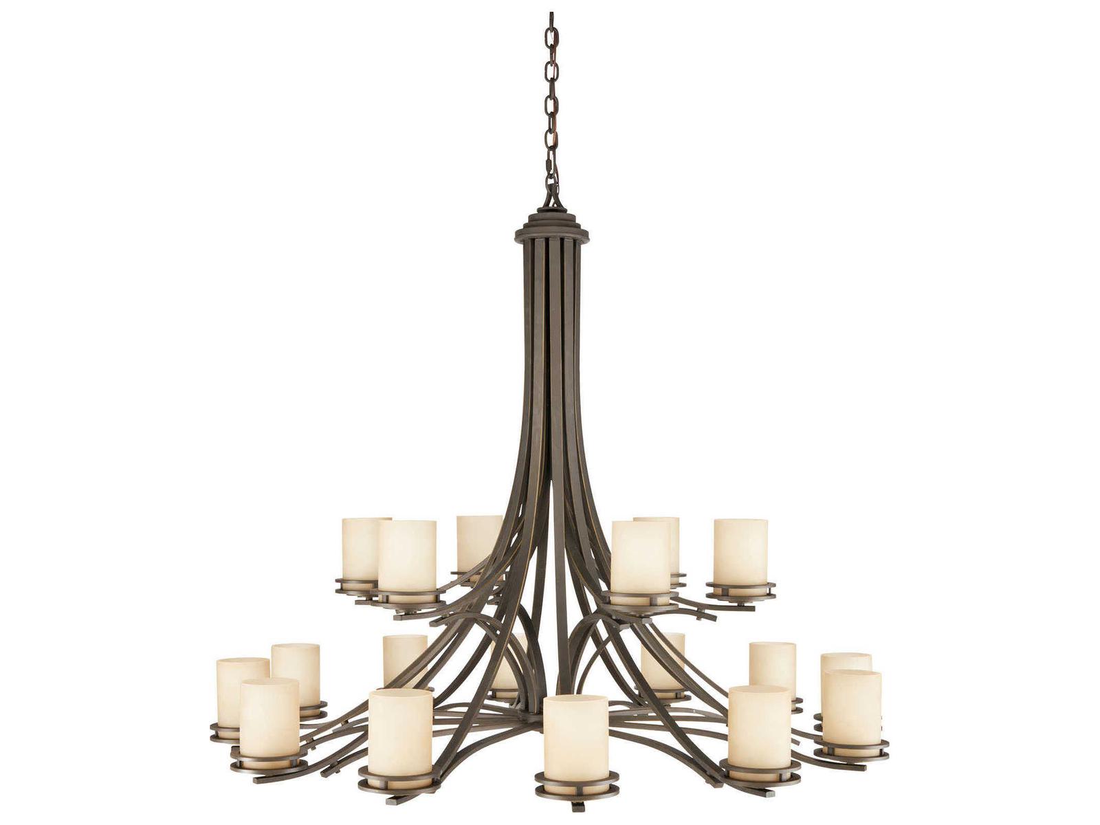 Kichler Hendrik 18-Light Two-Tier Chandelier in Olde Bronze with Light Umber Etched Glass