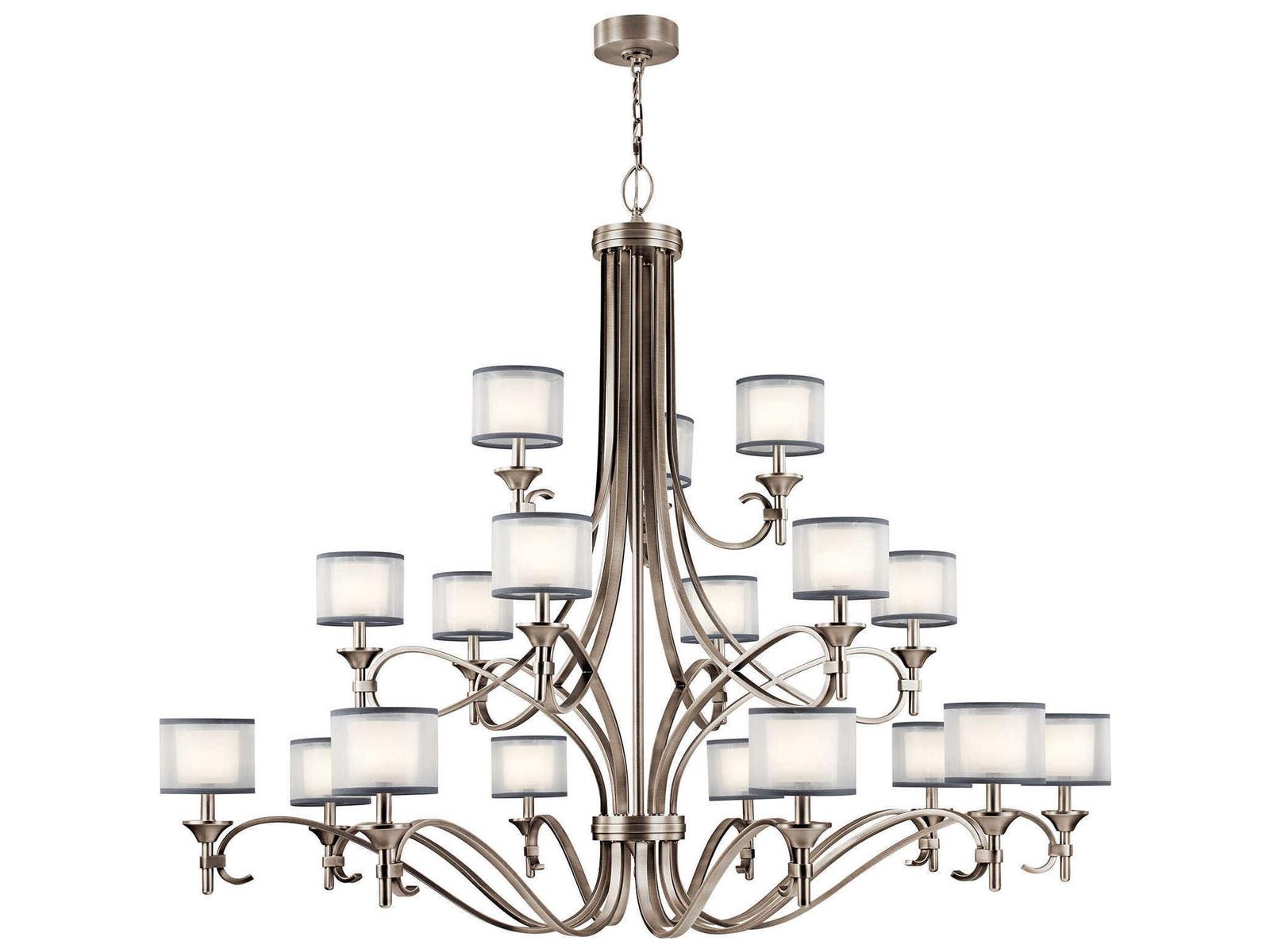 Kichler Lacey 18-Light Multi Tier Chandelier in Antique Pewter with Organza Shades