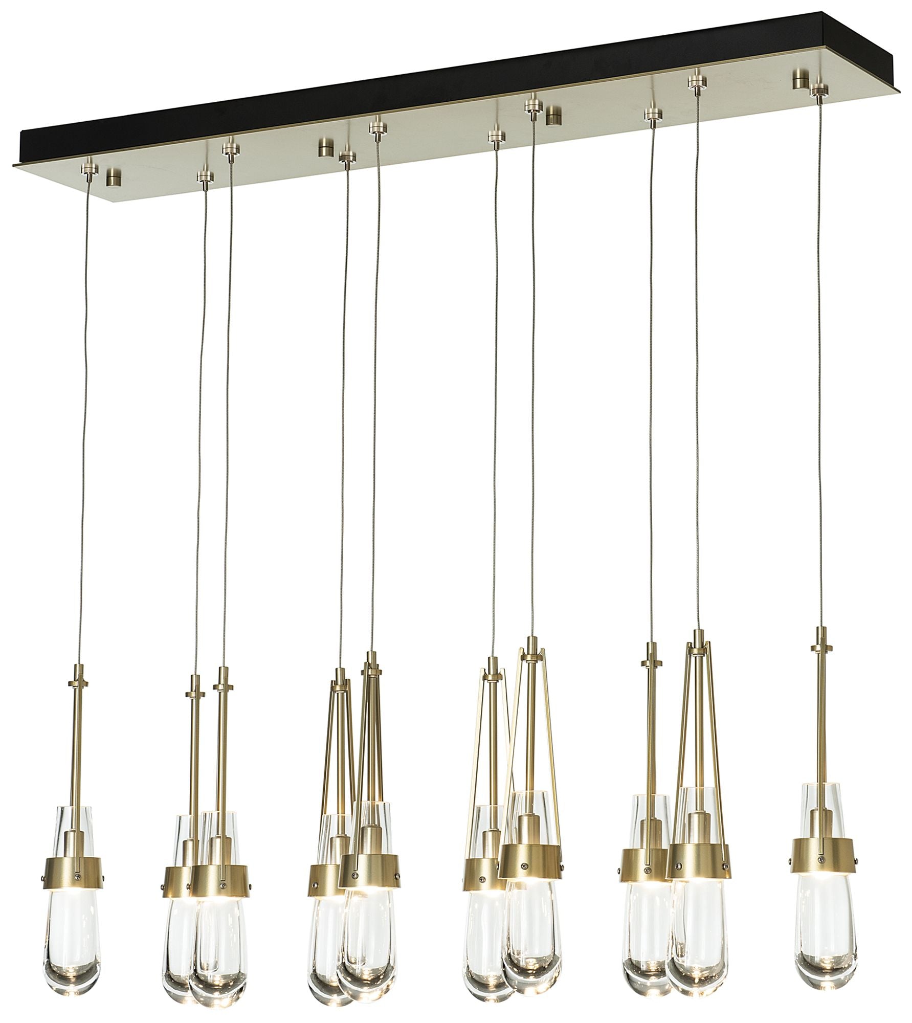 Link 10-Light Rectangular Pendant - Brass - Clear Glass - Standard Height