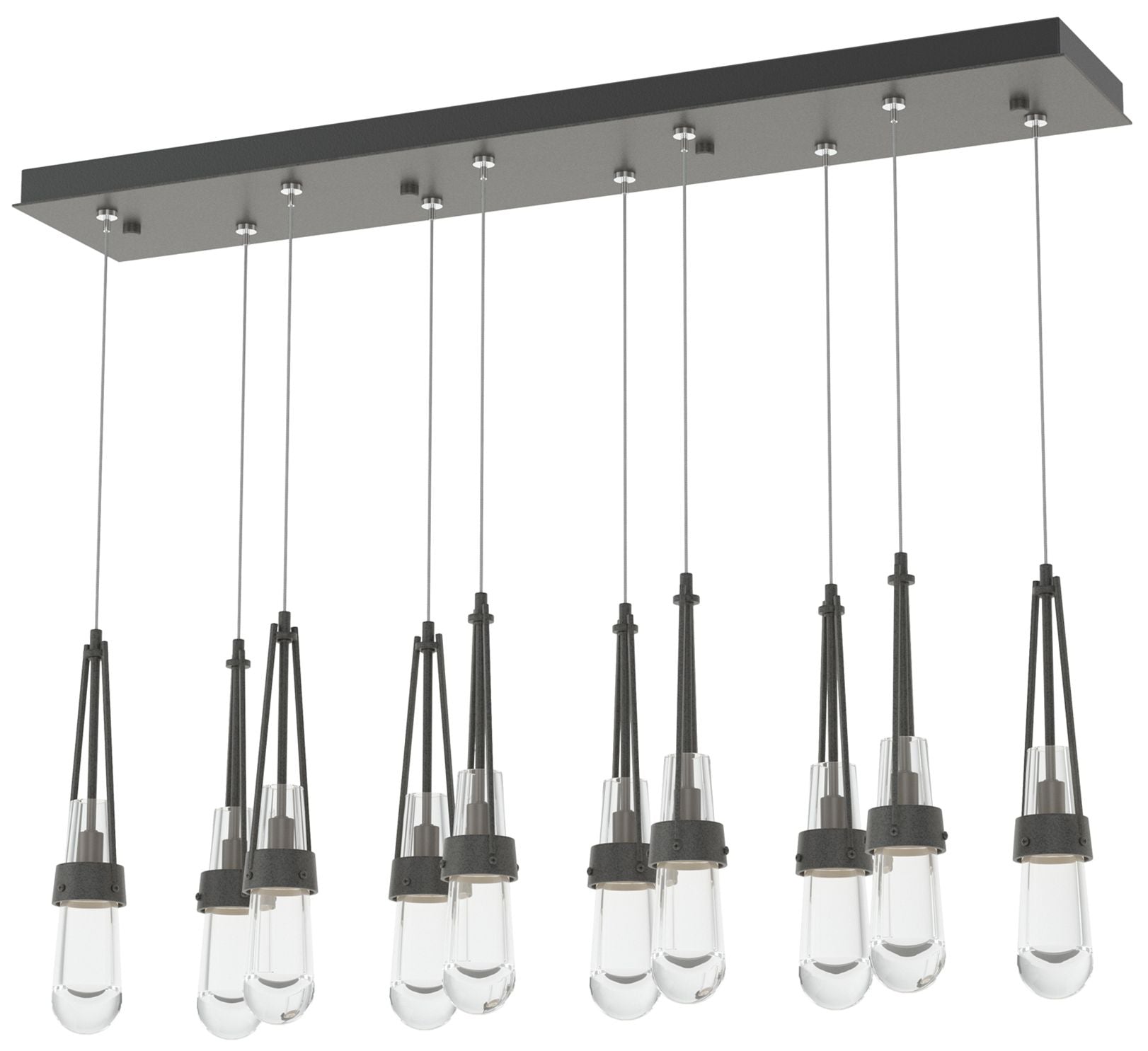 Link 44.5" Rectangular Natural Iron Long Pendant with Clear Glass