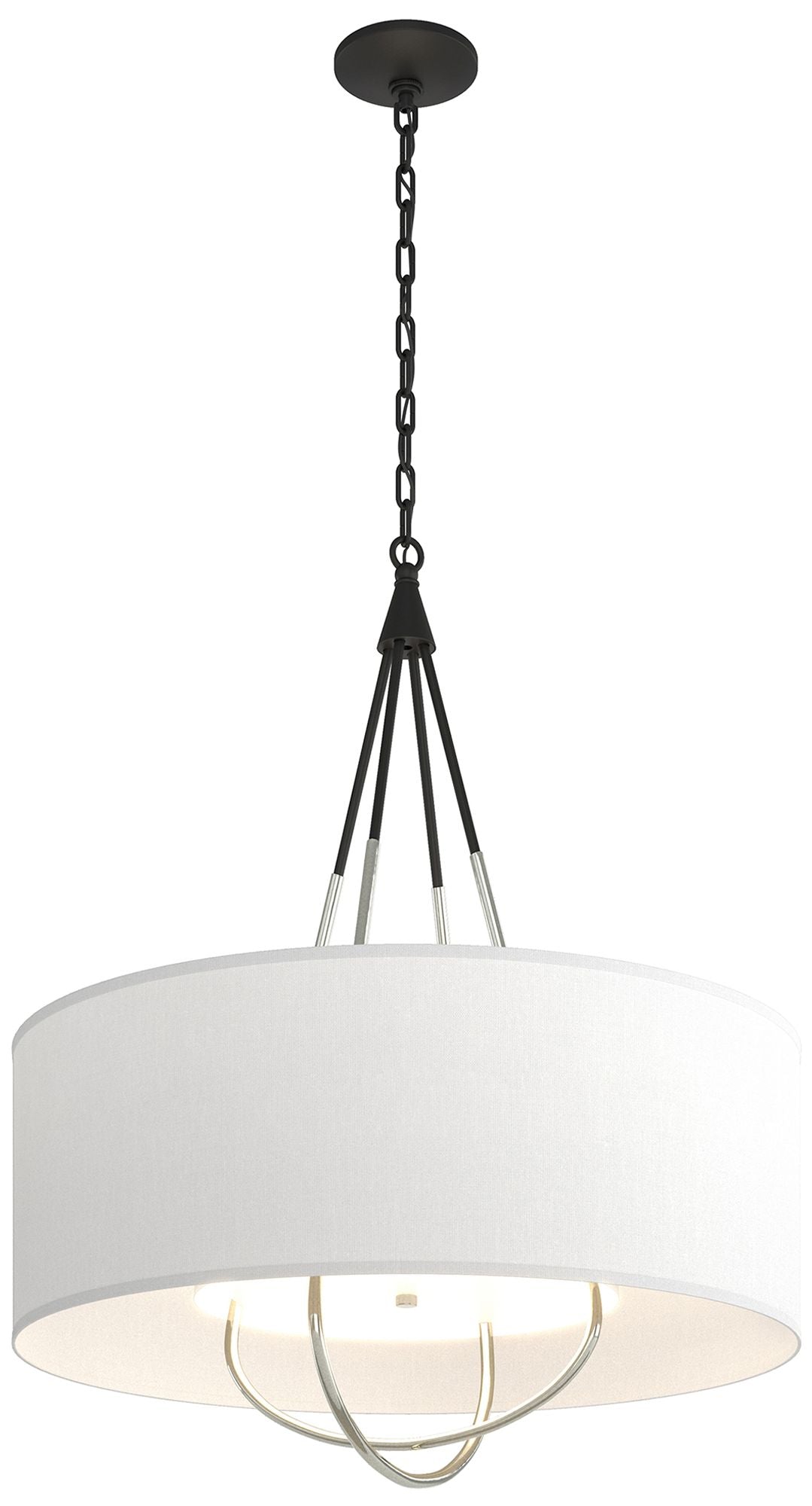 Loop Pendant - Black Finish - Sterling Accents - Natural Anna Shade