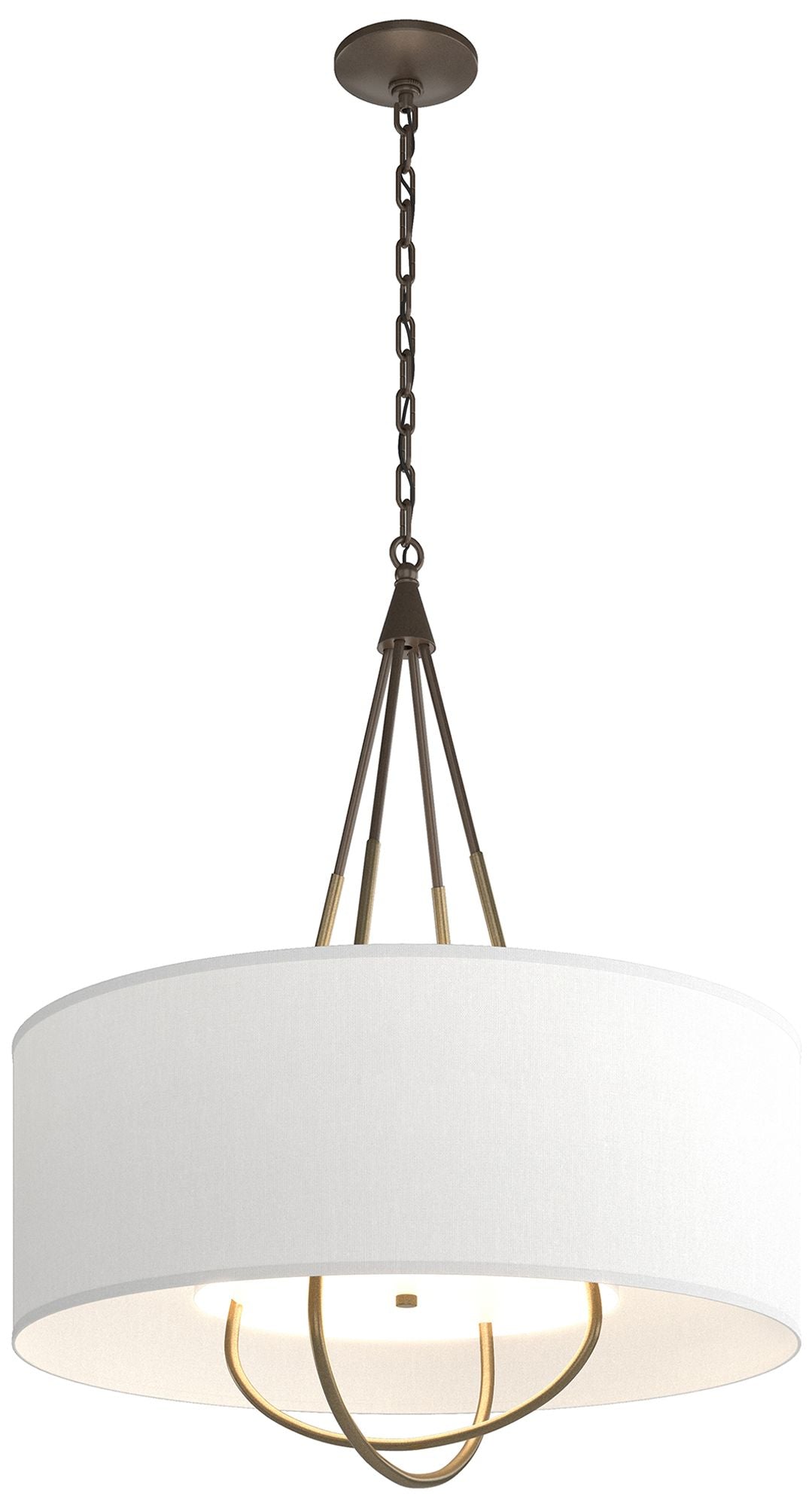 Loop Pendant - Bronze Finish - Soft Gold Accents - Natural Anna Shade
