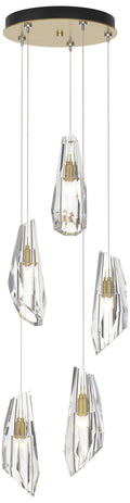 Luma 14.5" Wide 5-Light Modern Brass Crystal Long Pendant