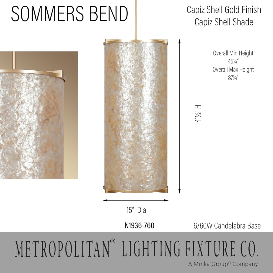 Metropolitan Sommers Bend 6 Light 15" Wide Pendant