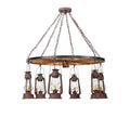 Meyda Tiffany 40" W Miners Lantern Wagon Wheel 6 Light Chandelier