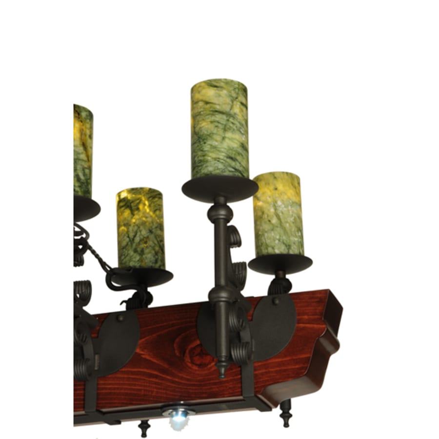 Meyda Tiffany Tudor 15 Light 60" Wide Pillar Candle Style Chandelier with Green Jadestone Shades- Wrought Iron Finish