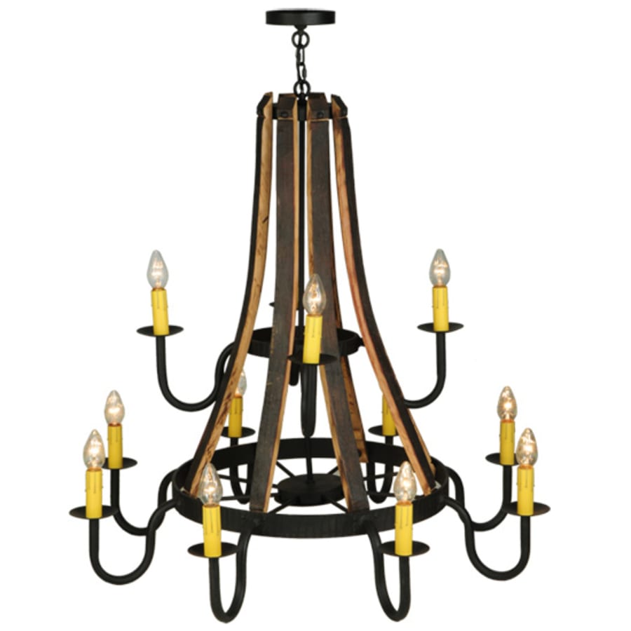 Meyda Tiffany Barrel Stave Madera 12 Light 44" Wide Wrought Iron Candle Style Chandelier