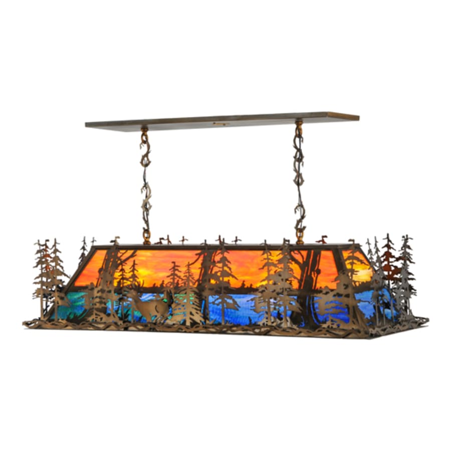 Meyda Tiffany Deer Through the Trees 9 Light 51" Wide Linear Pendant