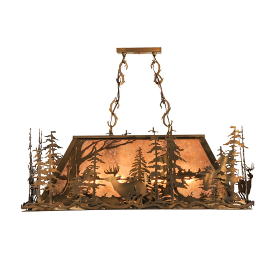 Meyda Tiffany Deer through the Trees 5 Light 34" Wide Linear Pendant