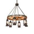 Meyda Tiffany Miners Lantern Wagon Wheel 6 Light 40" Wide Lantern Chandelier