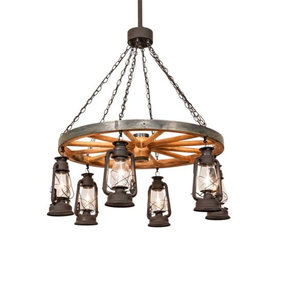 Meyda Tiffany Miners Lantern Wagon Wheel 6 Light 40" Wide Lantern Chandelier