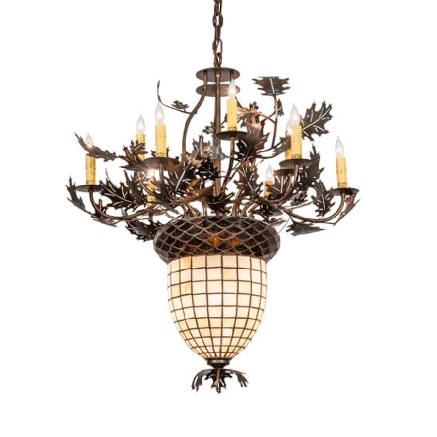 Meyda Tiffany Oak Leaf and Acorn 10 Light 34" Wide Taper Candle Style Chandelier