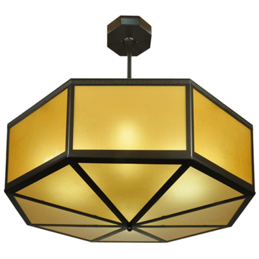 Meyda Tiffany Eltham 4 Light 36" Wide Pendant with Amber Art Glass Shade - Timeless Bronze Finish