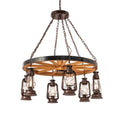 Meyda Tiffany Miners Lantern Wagon Wheel 6 Light 40" Wide Lantern Chandelier