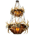 Meyda Tiffany Antlers Elk 12 Light 66" Wide Antler Chandelier with Orange Mica Shade