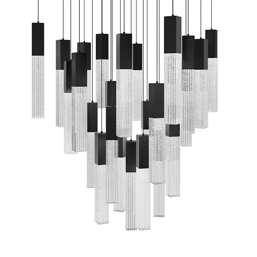 Modern Forms Cinema 28" Wide LED Crystal Multi Light Pendant with Clear, Seedy Crystal Shades