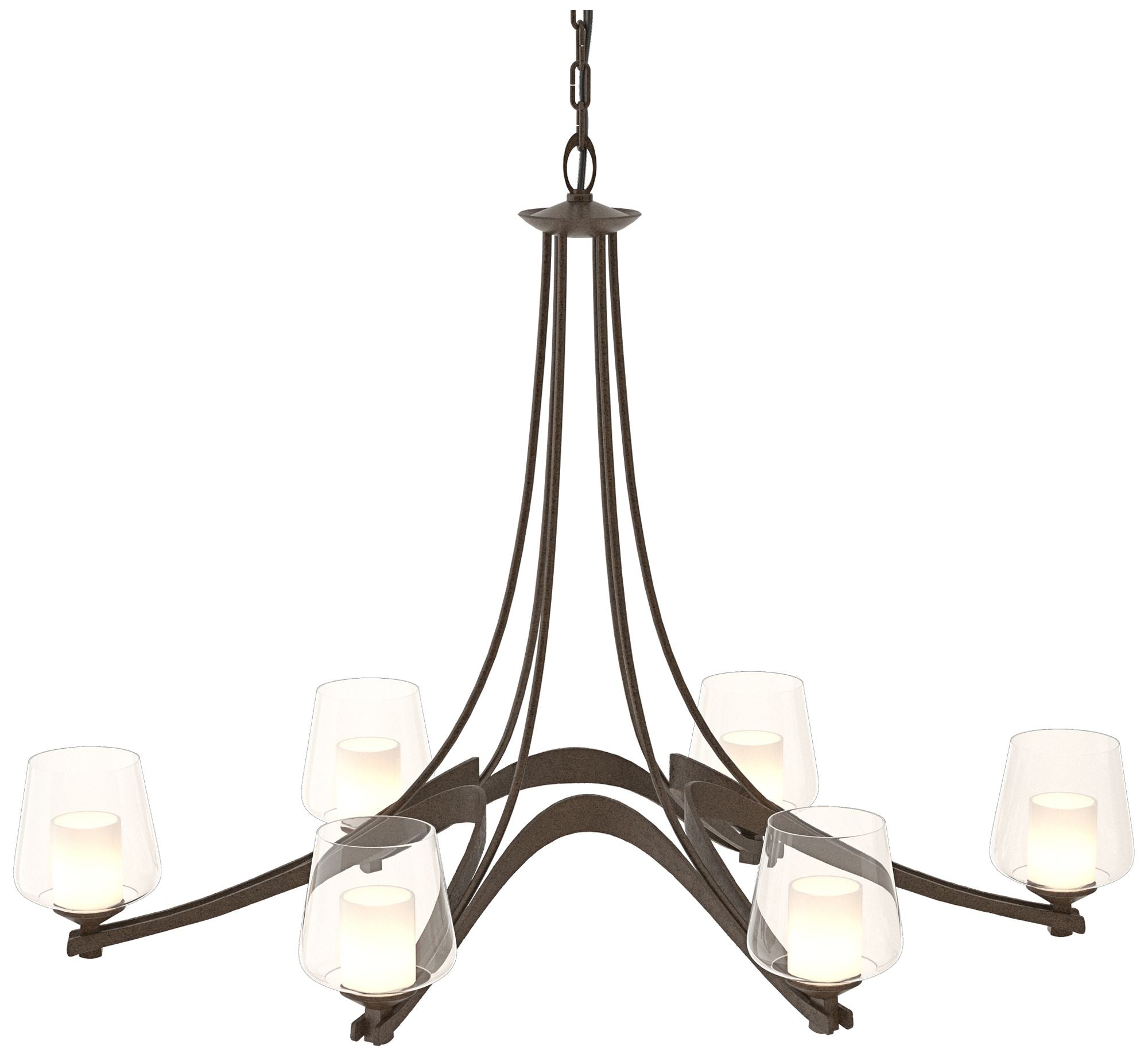 Oval Ribbon 38.5" Wide 6 Arm Bronze Chandelier With Opal and Clear Gla