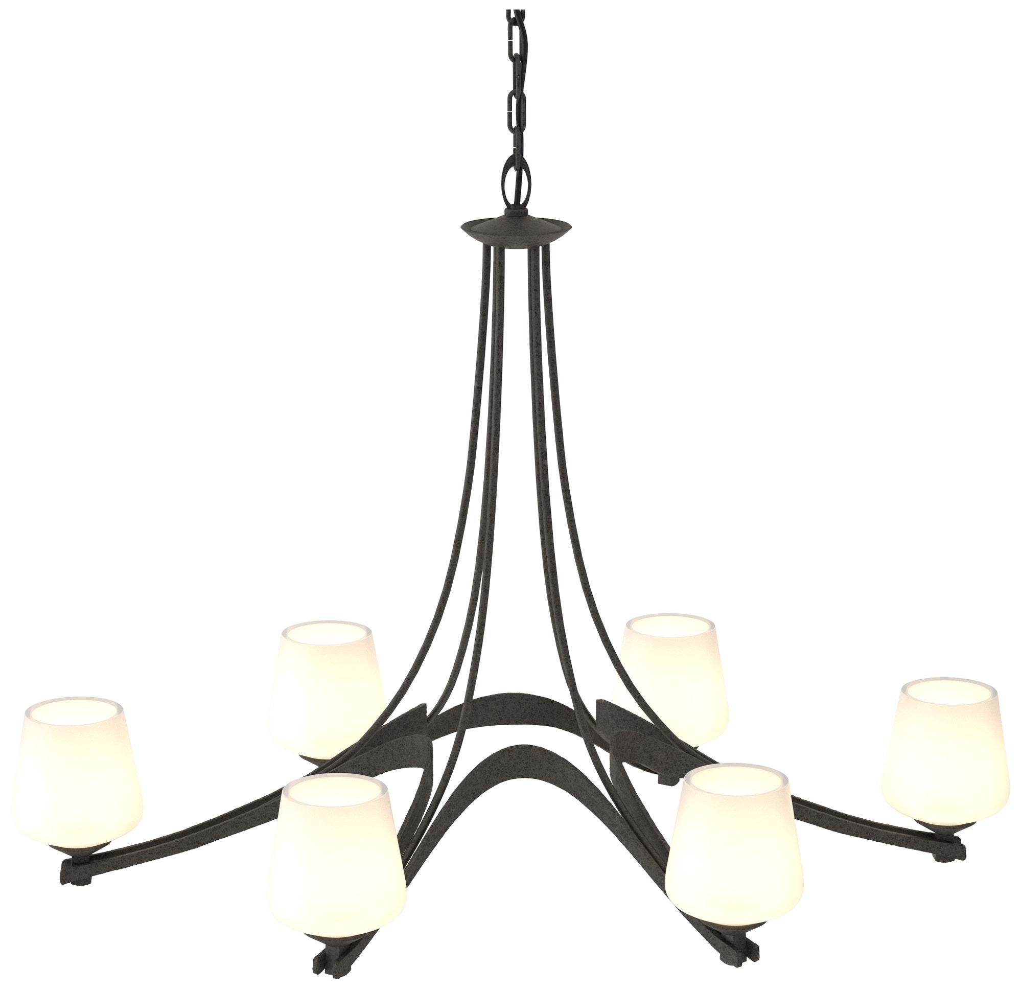 Oval Ribbon 38.5" Wide 6 Arm Natural Iron Chandelier With Opal Glass
