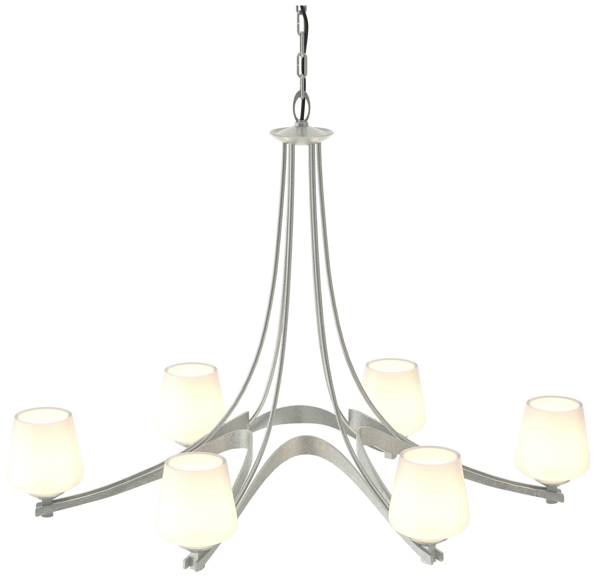 Oval Ribbon 38.5" Wide 6 Arm Vintage Platinum Chandelier With Opal Gla