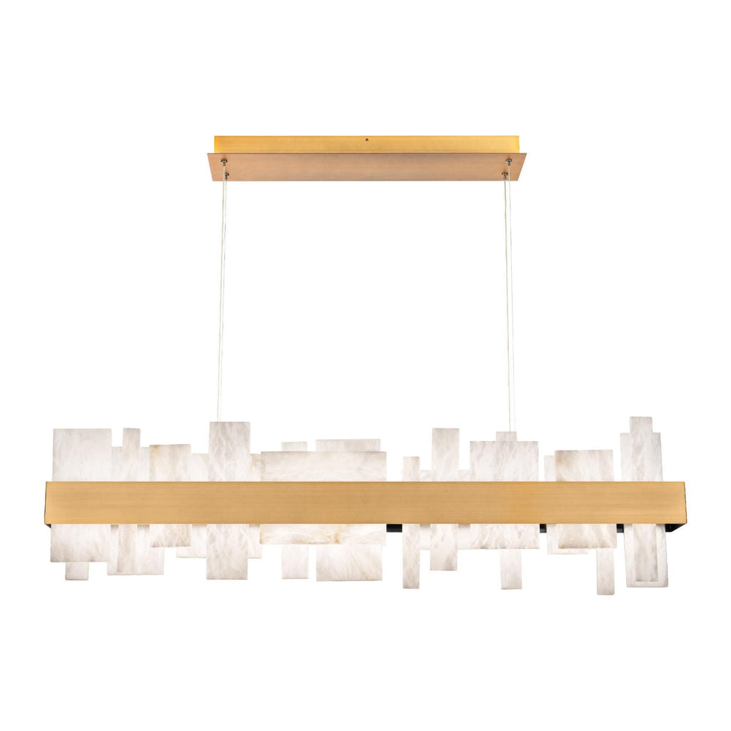 Acropolis 46in LED Linear Chandelier 3000K with Spanish Alabaster in Aged Brass