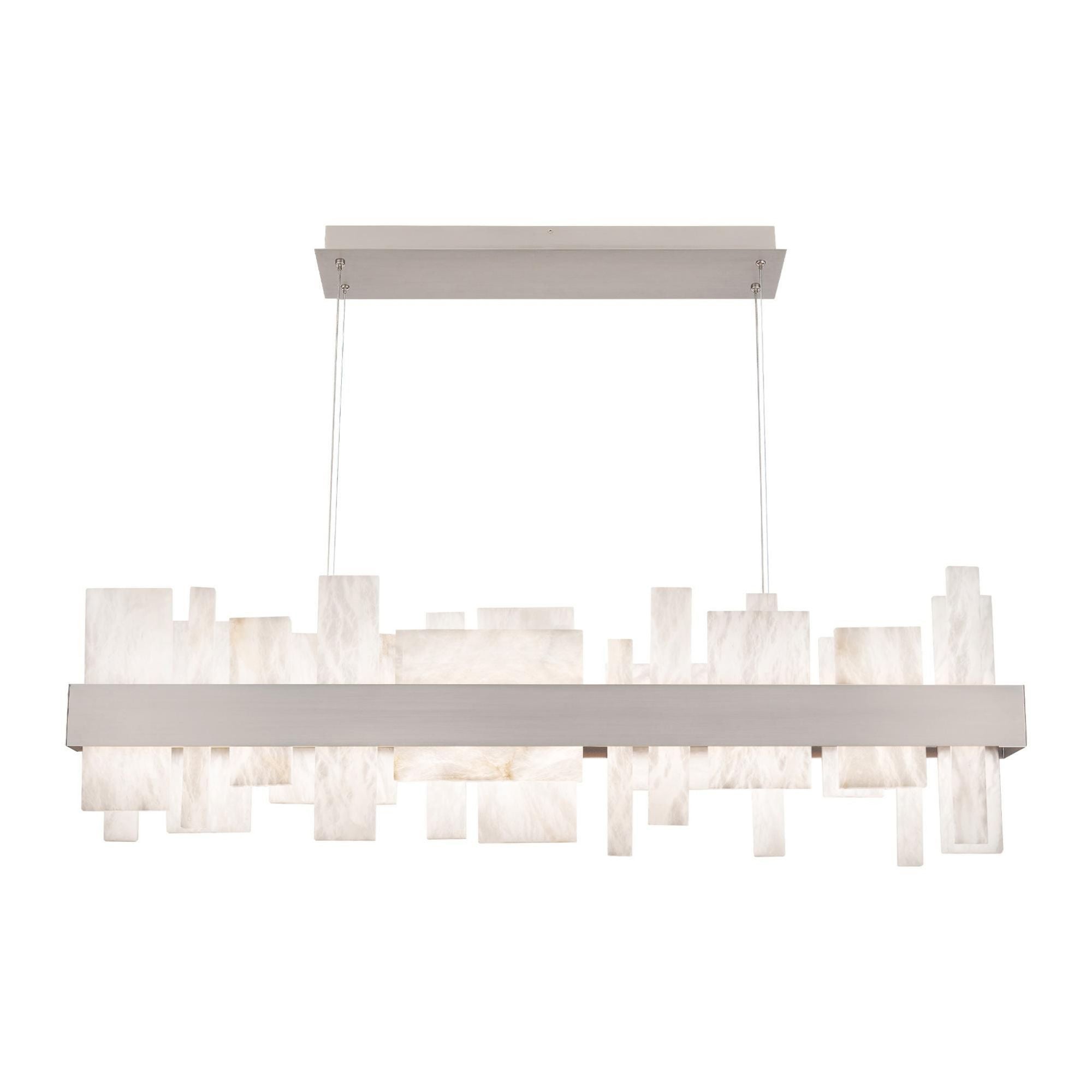 Acropolis 46in LED Linear Chandelier 3000K with Spanish Alabaster in Brushed Nickel