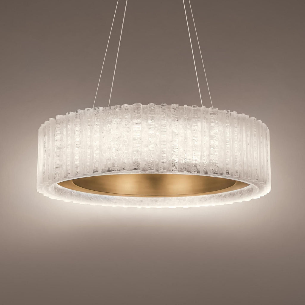 Rhiannon 28in LED Round Chandelier 3000K with Reclaimed Crystal in Aged Brass
