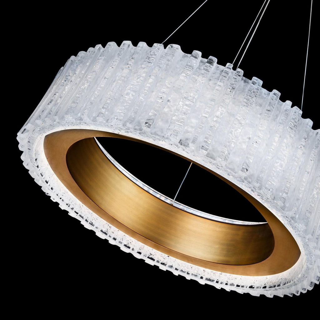 Rhiannon 28in LED Round Chandelier 3000K with Reclaimed Crystal in Aged Brass