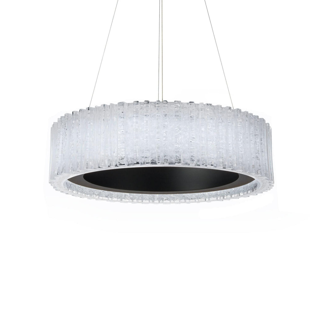 Rhiannon 28in LED Round Chandelier 3000K with Reclaimed Crystal in Black