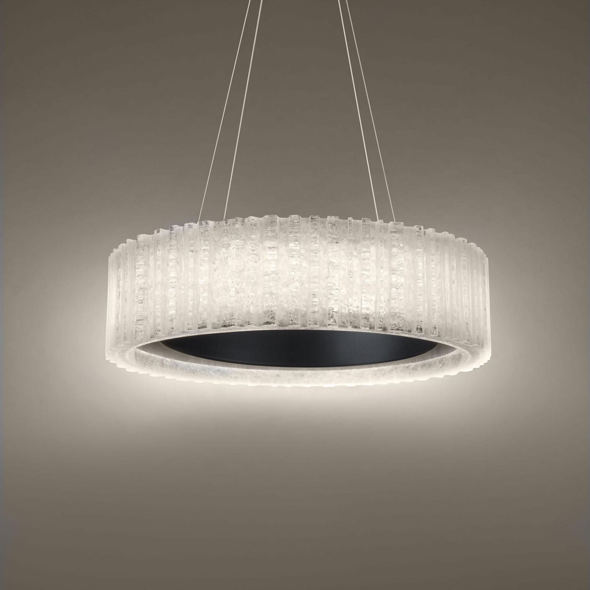 Rhiannon 28in LED Round Chandelier 3000K with Reclaimed Crystal in Black