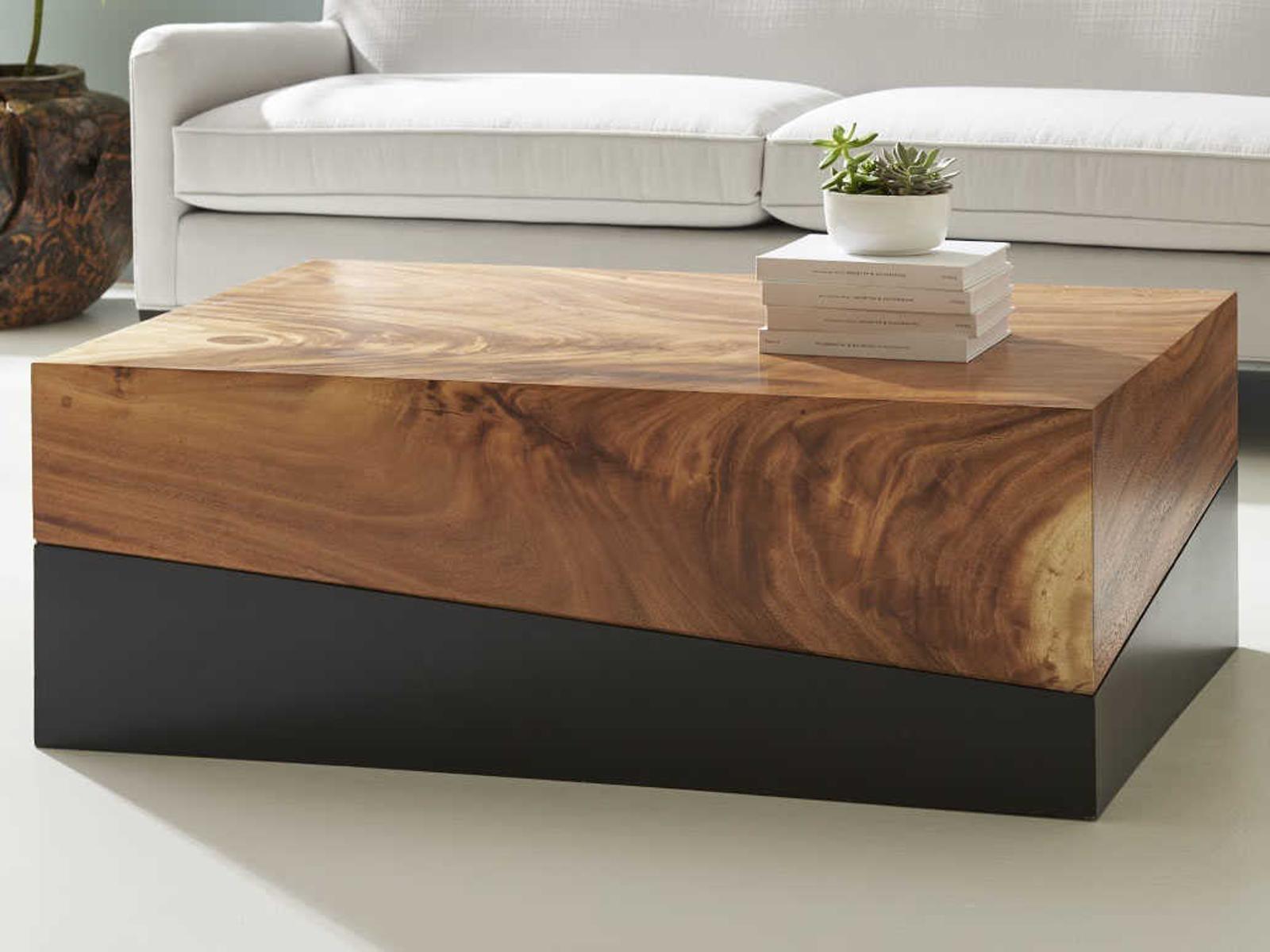 Flow Rectangular Wood Coffee Table in Natural Brown Black