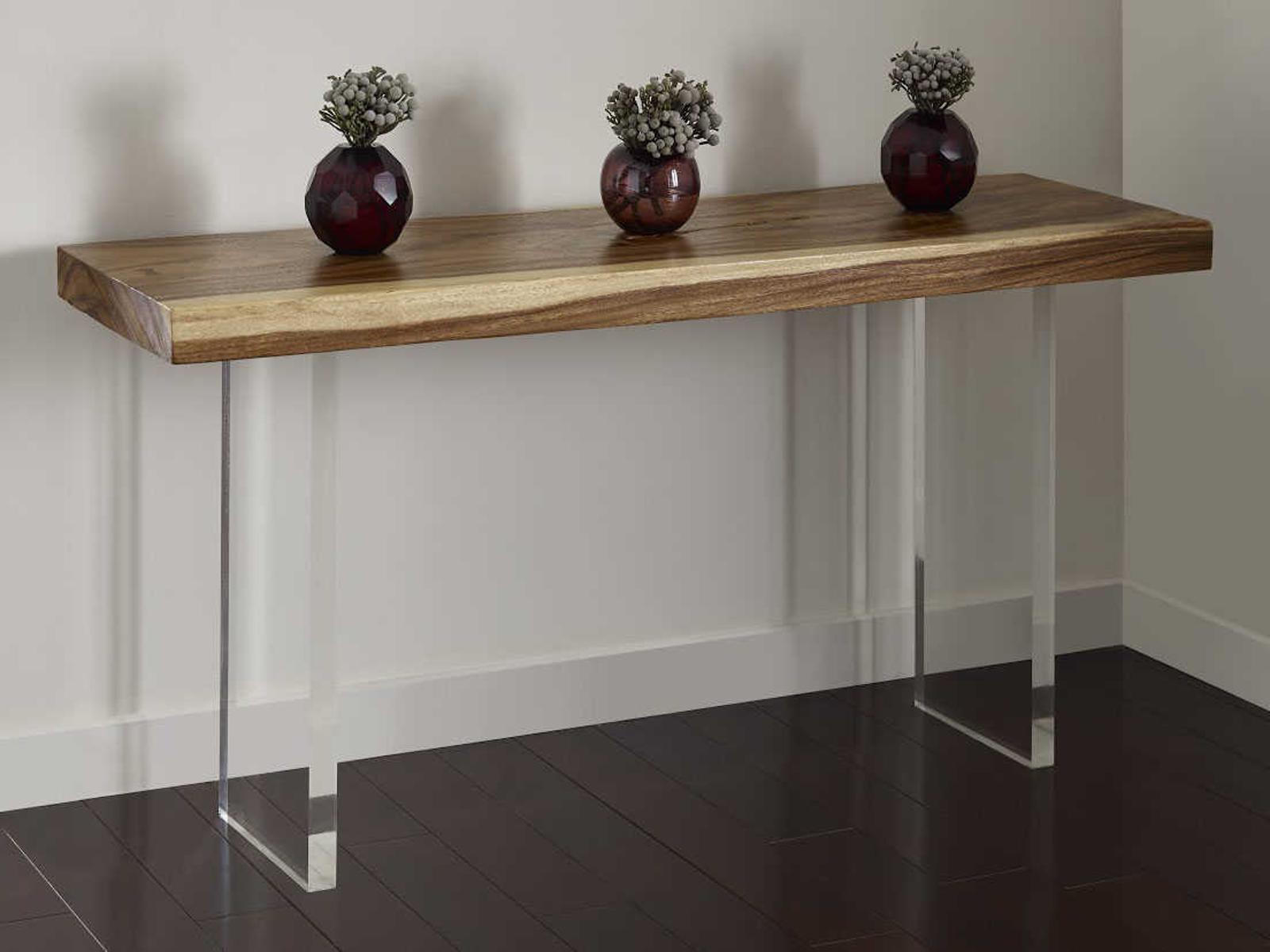 Floating Chamcha Wood Console Table with Acrylic Legs in Natural