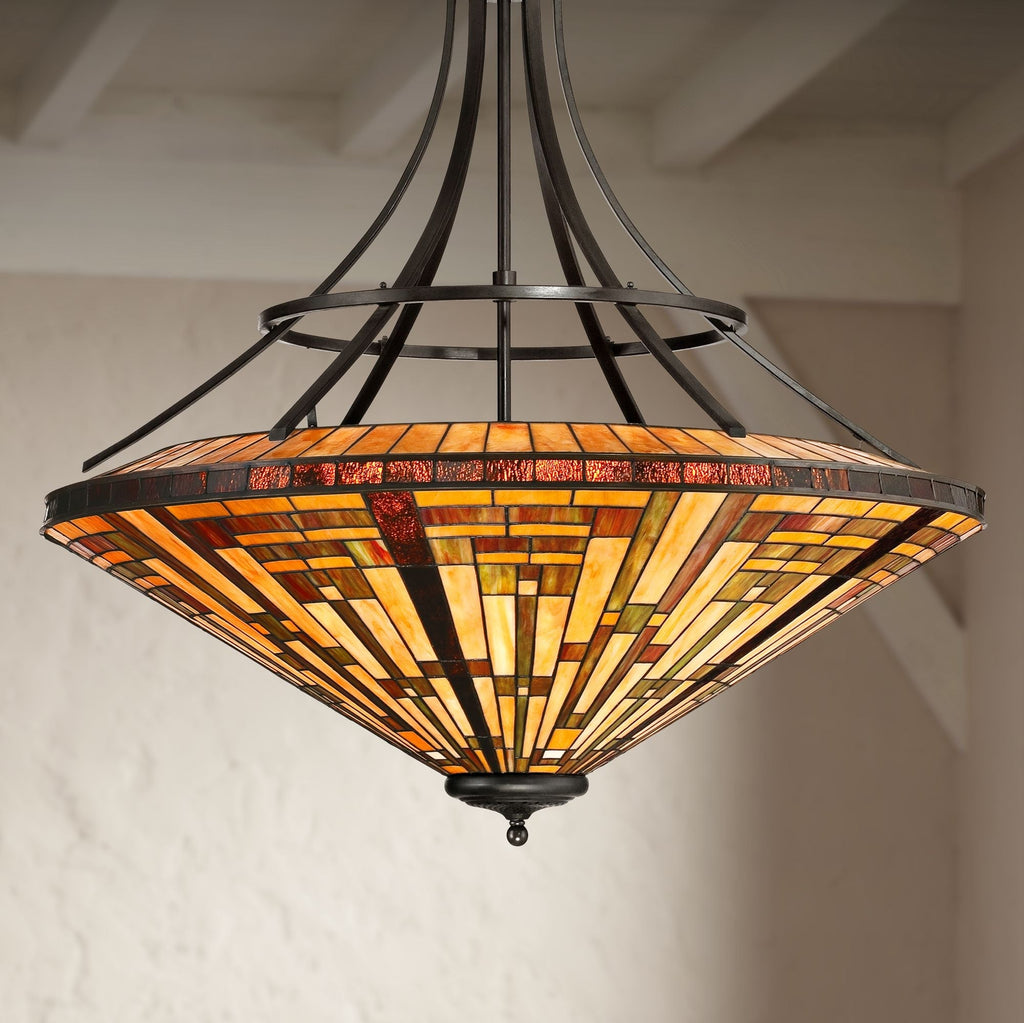 Stephen 40" Wide Vintage Bronze Mission Glass Pendant
