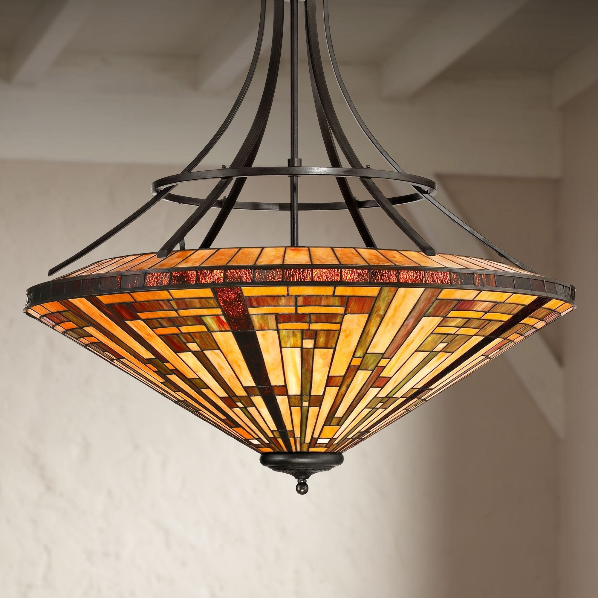 Stephen 40" Wide Vintage Bronze Mission Glass Pendant