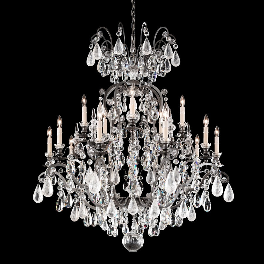 Schonbek Renaissance 16 Light 38" Wide Crystal Chandelier with Smoke Topaz and Olivine Rock Crystals