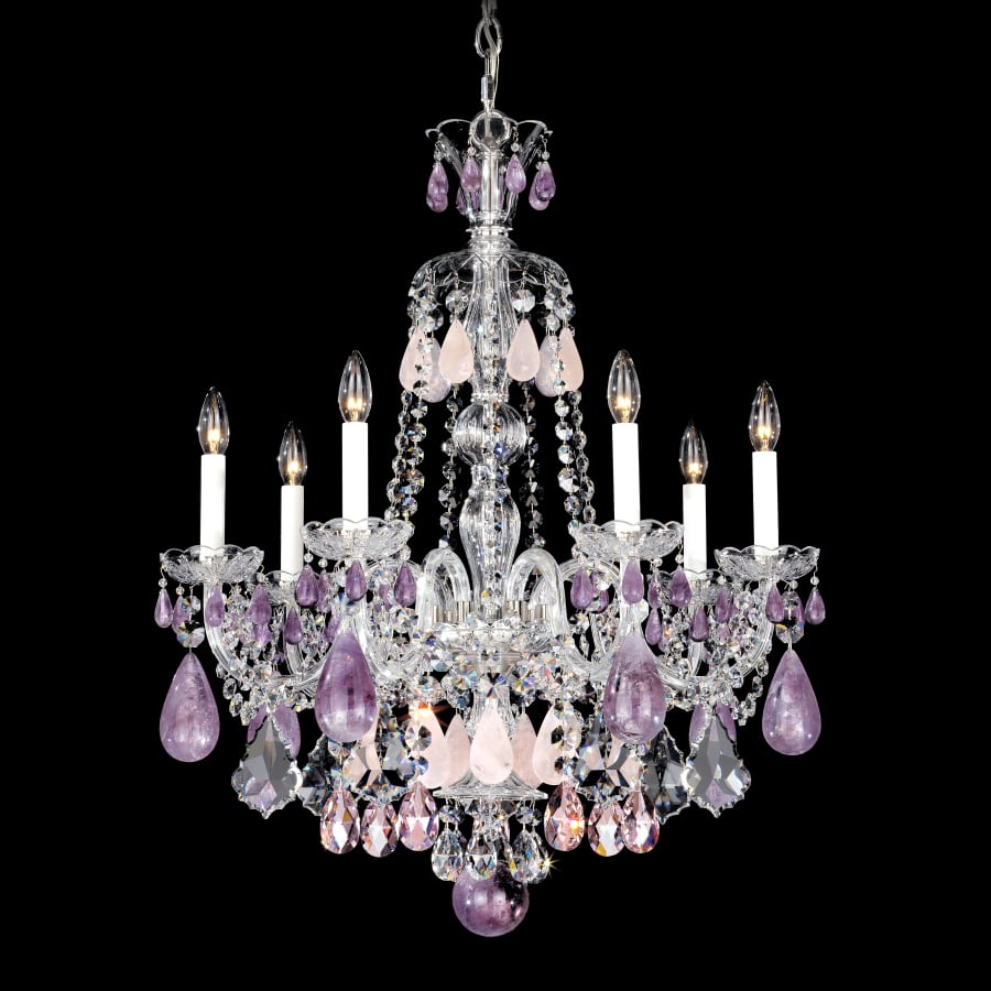 Schonbek Hamilton 7 Light 24" Wide Crystal Chandelier with Amethyst Rock Crystals