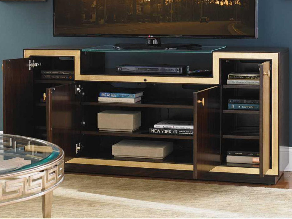 Bel Aire Palisades Media Console in Brushed Brass with Gold Leaf Accents