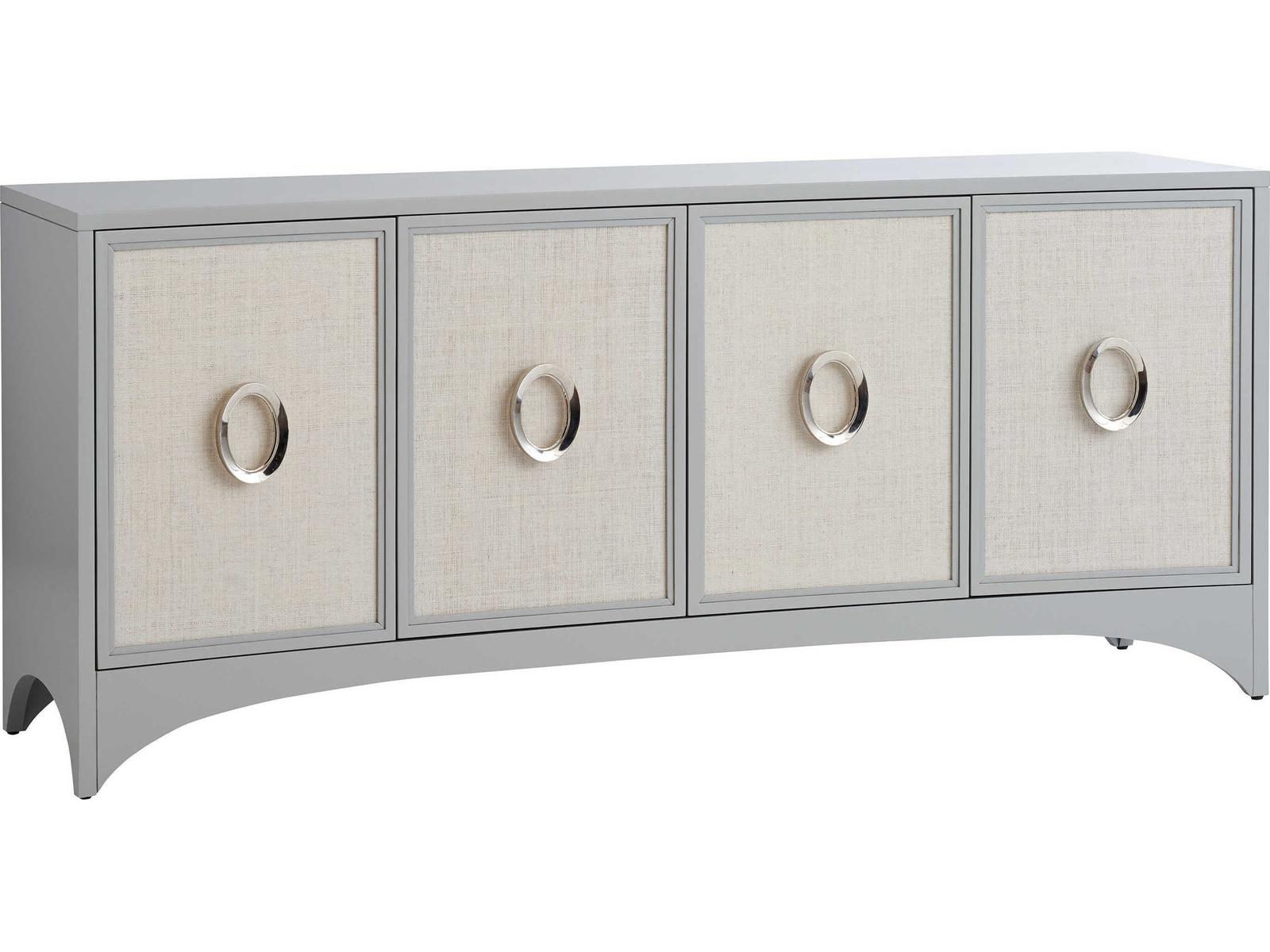 Newbury Park 78 Inch Media Console Table in Gray and Raffia