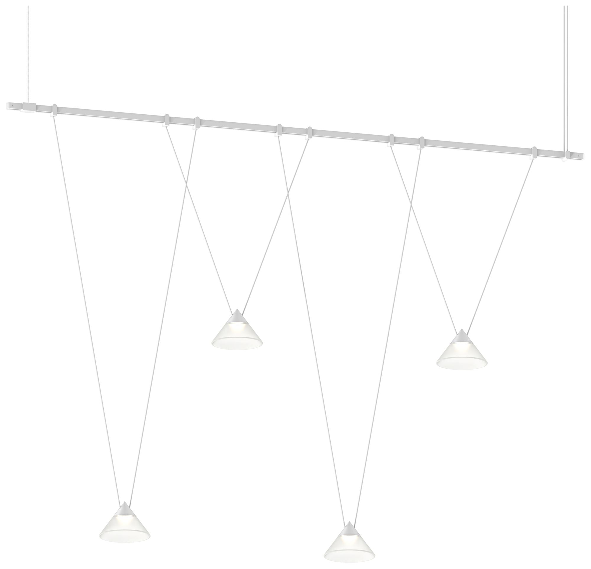 Suspenders 48"W Satin White Linear V-Line Etched Glass Cone Luminaires