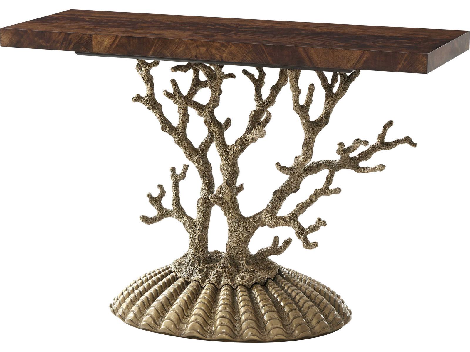 Atoll Rectangular Console Table with Flame Veneer and Georgian Finish