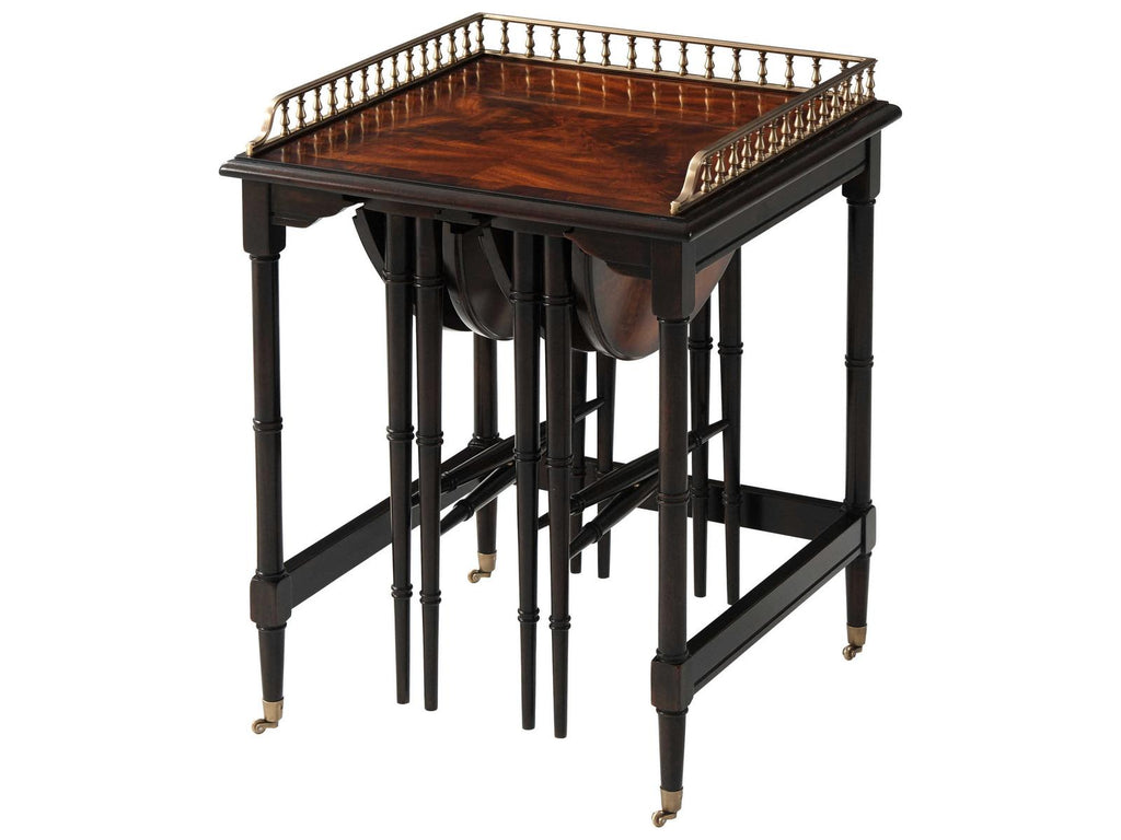 Ingenious Nest of Tables in Mahogany and Brass