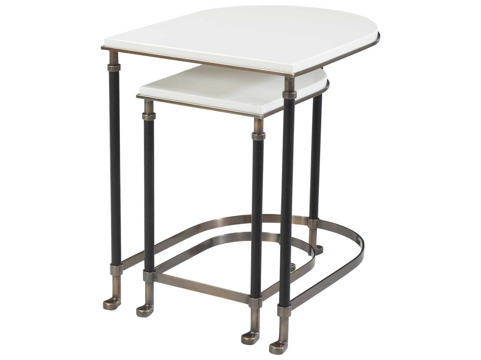 Composition Oval Nesting Tables in Brass Leather and Ivory Lacquer
