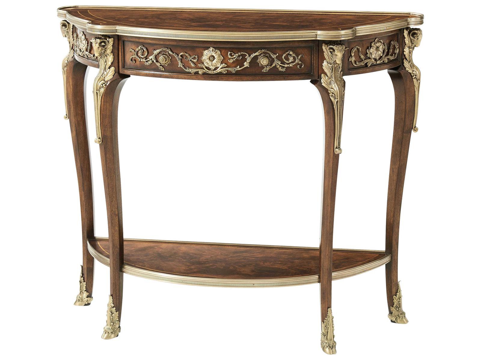 Essential Rams Head Demilune Console Table Mahogany Brass