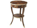 Around in Circles Round Mahogany End Table with Brass Details