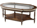 Storyteller Oval Coffee Table in Marlborough Finish with Brass Accents